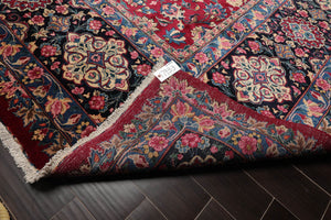 13'x18'8'' Palace Burgundy, Navy Hand Knotted Persian 100% Wool Traditional Mashad 200 KPSI Oriental Area Rug