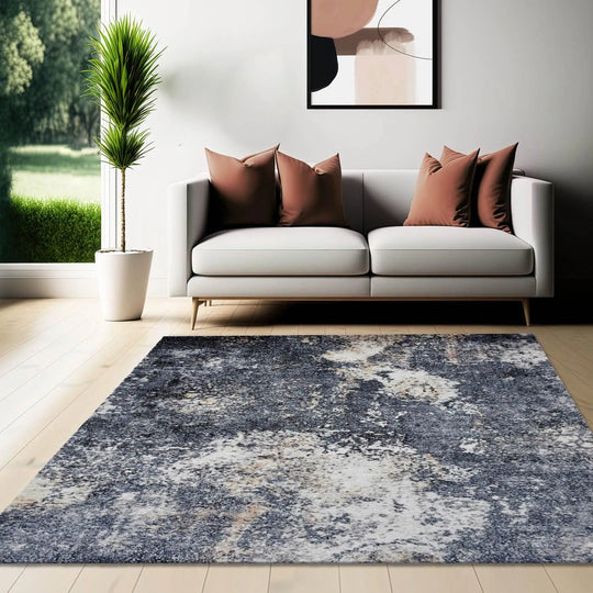 Multi Sizes Handmade Micro Printed Polyester Traditional Oriental Area Rug Gray, White Color