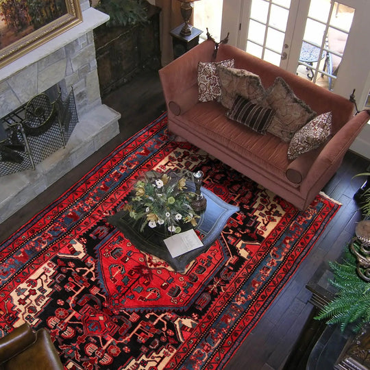 5'6'' x 10'2'' Vintage Runner Hand Knotted Wool Hamadaan Oriental Area Rug Red