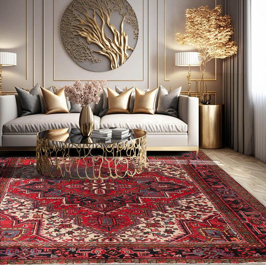 6'7'' x 8'10" Vintage Hand Knotted Wool Herizz Traditional Oriental Area Rug Red