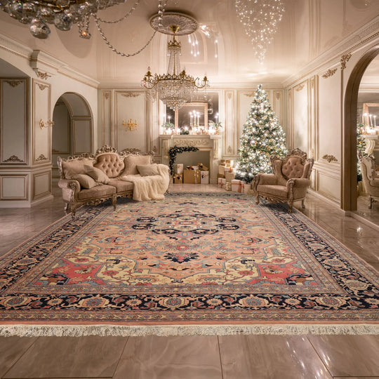 11'10" x 17'7" Palace Hand Knotted Wool Rare Romanian Hariz Area Rug Peach