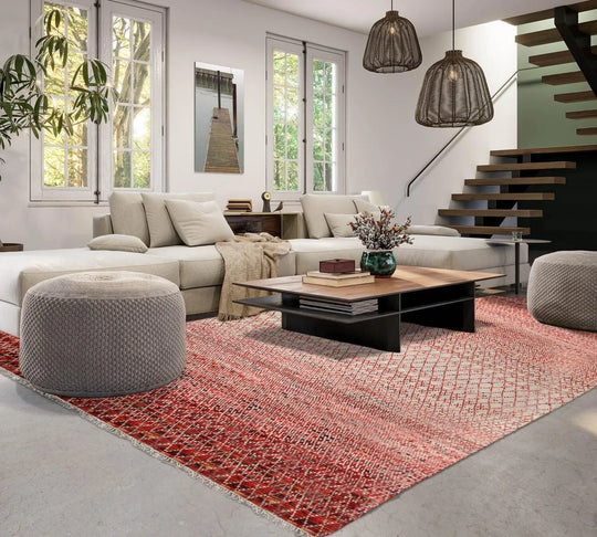 8' x 10' Hand Knotted 100% Wool Contemporary Modern Grass Area Rug Red