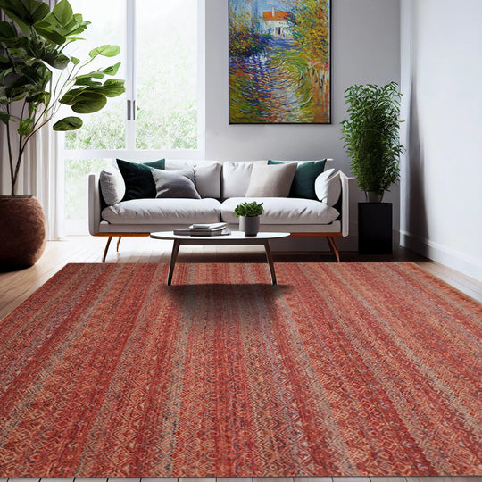 8x10 Hand Knotted 100% Wool Modern & Contemporary Oriental Area Rug Coral, Beige Color