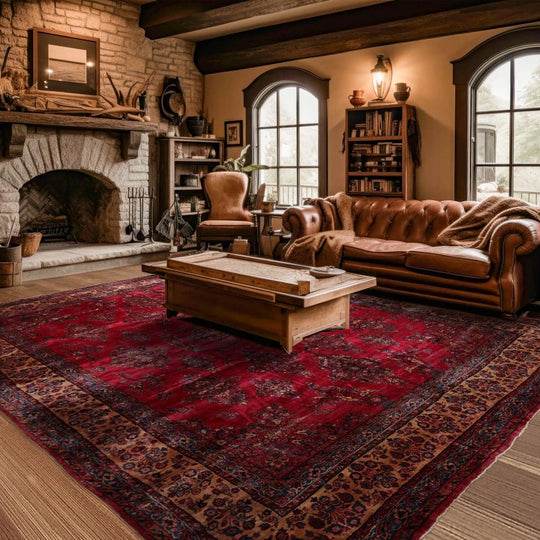 9' 10''x13' 4'' Hand Knotted 100% Wool Kashan Traditional 350 KPSI Oriental Area Rug Burgundy, Tan Color