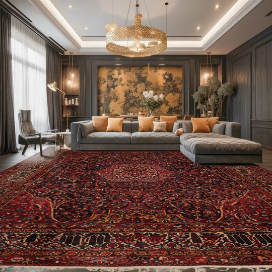 12'3''x16'8'' Palace Midnight Blue, Coral Hand Knotted Persian 100% Wool Traditional Oriental Area Rug