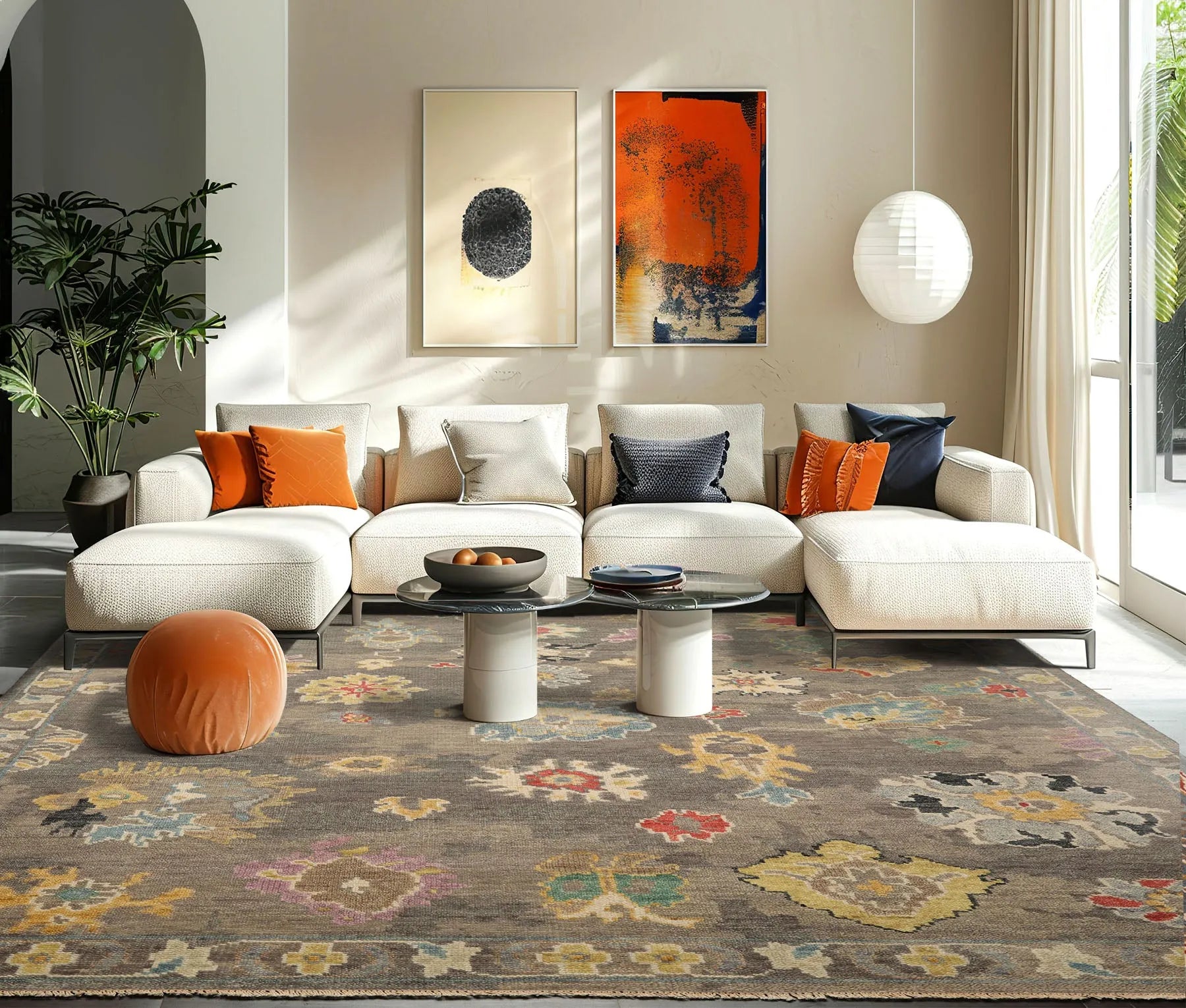 Multi Size Taupe Hand Knotted Art & Crafts All-Over Oriental Area