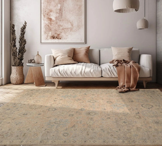 LoomBloom Beige Oushak Wool Rug LoomBloom Hand Knotted 9'x11'11''