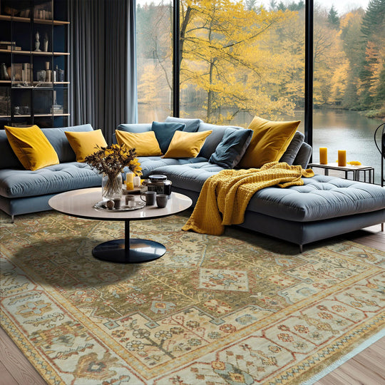 LoomBloom 8x10 Green Hand Knotted Traditional Oushak Wool Oriental Area Rug