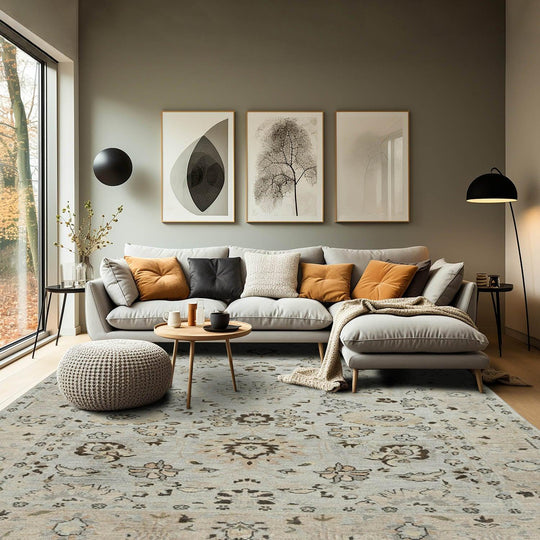 LoomBloom 6'0''x8'10" Gray Beige Hand Knotted Traditional Oushak Wool Oriental Area Rug