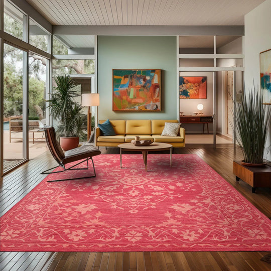 LoomBloom Multi SIzes Coral Hand Tufted Transitional Medallion 100% Wool Oriental Area Rug