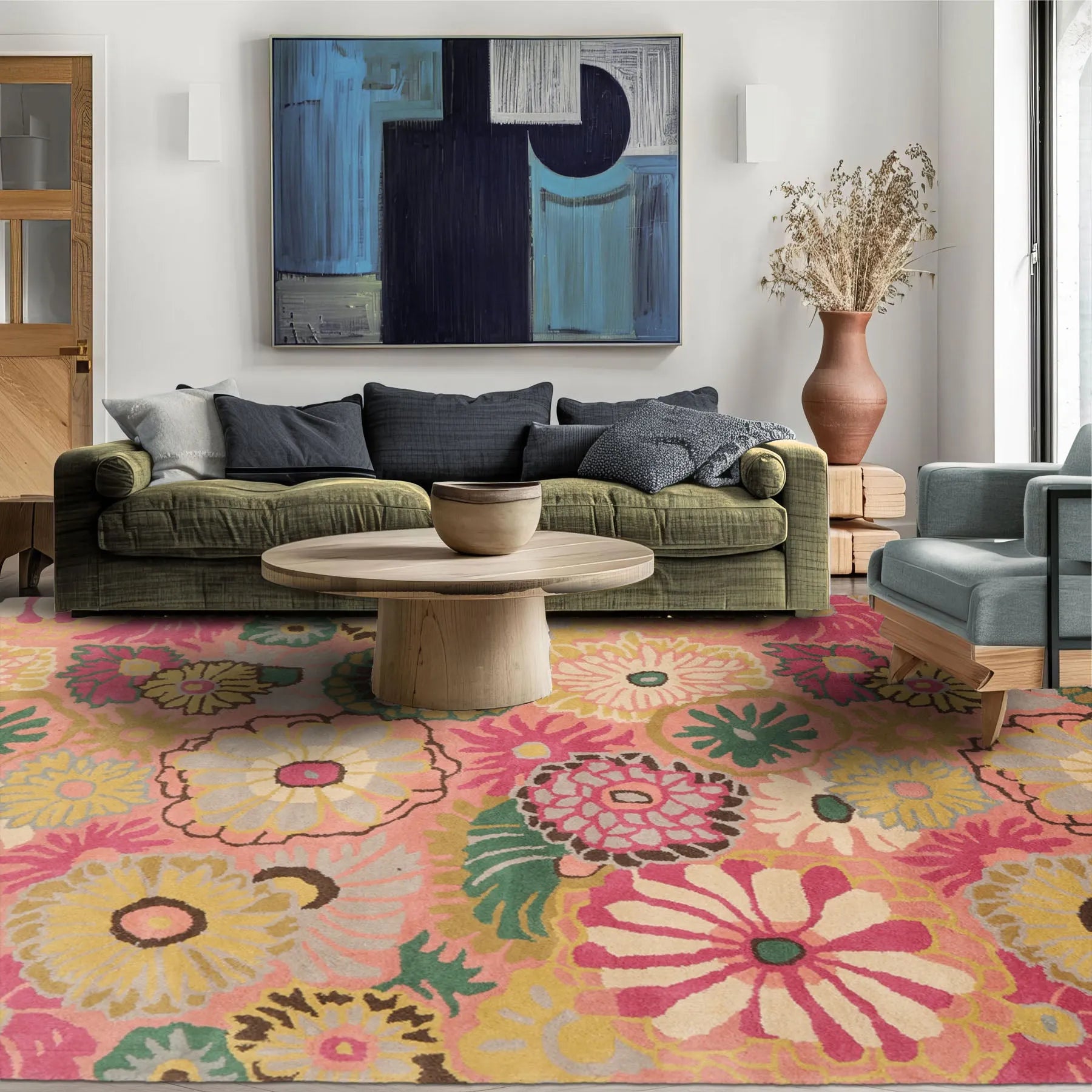 Colorful store floral wool rug