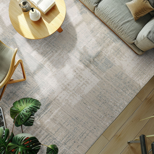 loomBloom 8x10 Beige, Slate Hand Loomed Tibetan Sherpa Modern Abstract Wool and Silk Oriental Area Rug