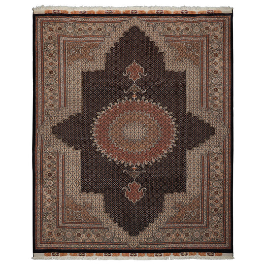 8'9''x11'2'' Hand Knotted Wool Midnight Blue Tabriz Traditional 400 KPSI Rug