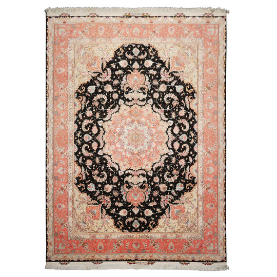 8'3''x11'5'' Hand Knotted Wool & Silk Black Tabriz Traditional 500 KPSI Masterweaver Signed Avian Rug
