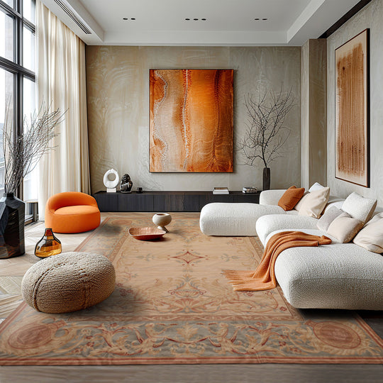 7'6''x9'6'' Hand Woven Wool Beige French Aubusson Needlepoint Traditional Rug