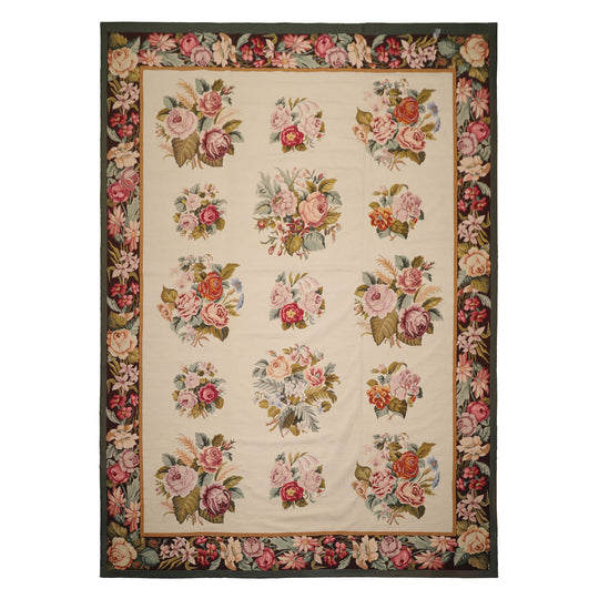 9x12'6'' Hand Woven Wool Ivory French Aubusson Needlepoint Traditional Asmara European Classic Design Rug