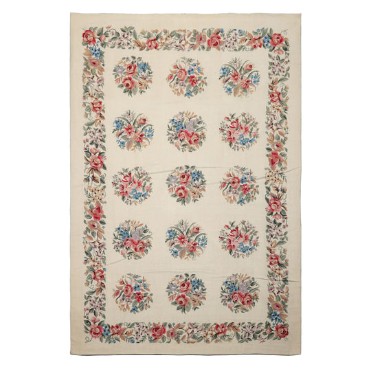6x9 Hand Woven Wool Ivory French Needlepoint Traditional Rug