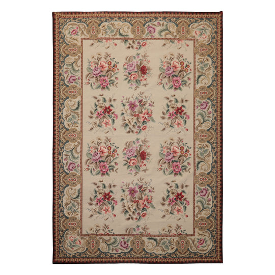 6x9 Hand Woven Wool Ivory French Needlepoint Traditional Rug