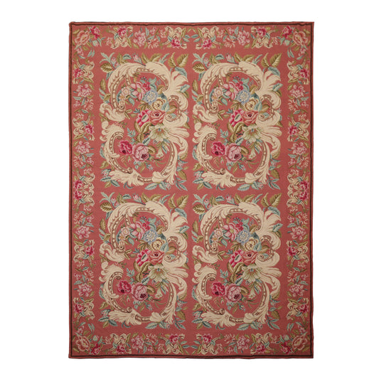6'9''x9 Hand Woven Wool Rose French Needlepoint Traditional Rug