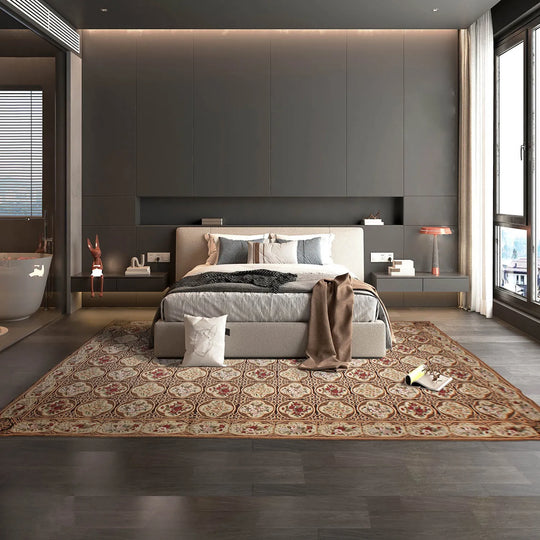 12x18 Palace Beige, Chocolate Hand woven 100% Wool French Needlepoint Oriental Area Rug