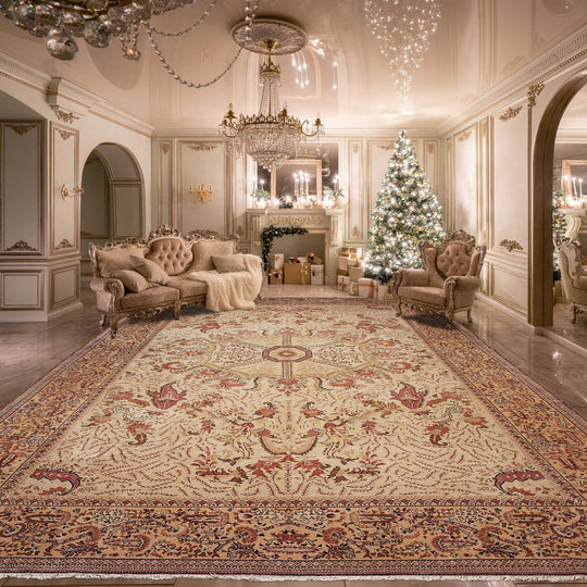 Hand knotted wool Persian rug vegetable dye Beige 10'x16'6"