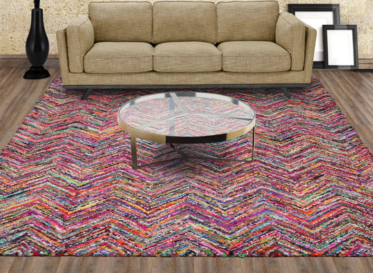 5x8 Pink Hand Tufted Handmade Zig-Zag Medley Cotton Boho Modern Oriental Area Rug