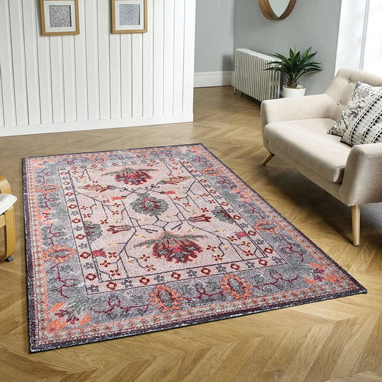 Multi Size Peach, Gray Handmade Hand-Woven Traditional Polyester Oriental Area Rug