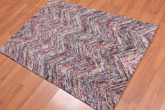 3'4" x 5' Handmade Zig Zag Medley Wool Loop Pile Area Rug Contemporary Multi