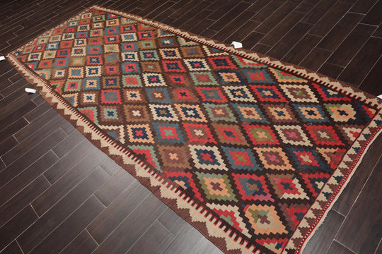 4'6" x 11'8" Vintage Hand-Woven Kilim Southwestern Oriental Area rug Brown