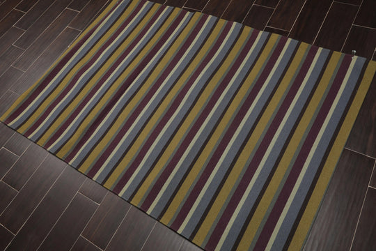4' x 6' Contemporary 100% Wool Flatweave Area Rug Blue