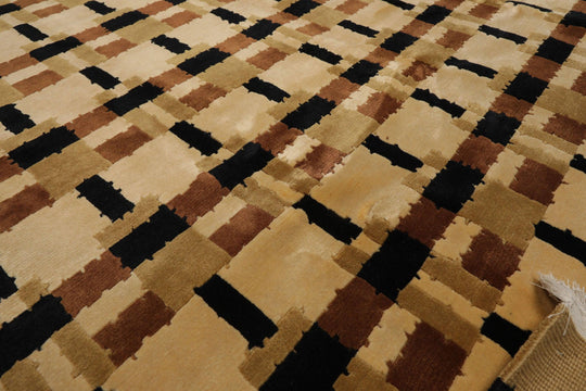 6'9" x 9'3"Hand Knotted Wool Tibetan Oriental Area Rug Modern Contemporary Beige