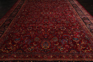 11'4''x16'4'' Palace Burgundy, Midnight Blue Hand Knotted Persian 100% Wool Mashad Traditional Oriental Area Rug