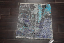 2' x 2' Hand Knotted Wool & Silk Square Modern Tibetan Oriental Area Rug Gray - Oriental Rug Of Houston