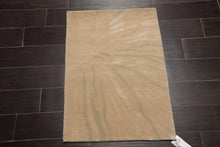 2' x 3' Hand Knotted Wool & Silk Modern Tibetan Oriental Area Rug Beige, Gray - Oriental Rug Of Houston
