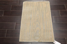 2' x 3' Hand Knotted Wool & Silk Modern Tibetan Oriental Area Rug Beige, Gray - Oriental Rug Of Houston