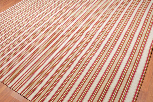 9'2" x 11'8" Contemporary Stripes Designer Cotton Flatweave Area Rug Beige