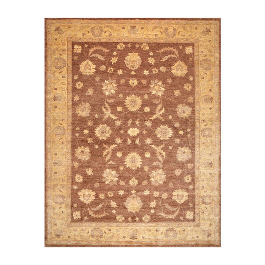 8’9" x 12’2"Hand Knotted Peshawar Stone Wash Silky Sheen Oriental Area Rug Brown