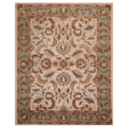 8'x10' Beige Hand Tufted 100% Wool Traditional Oriental Area Rug