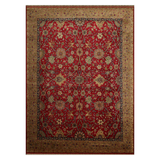 8'7" x 11'7" Hand Knotted 100% Wool 300 KPSI Indo-Tabrizz Oriental Area Rug Red
