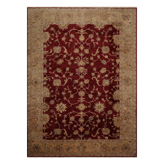 8'10" x 12'4" Hand Knotted Peshawar Stone wash Vegetable dyes Wool Area Rug Wine