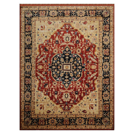 8'7"x11'3" Hand Knotted Wool Stone Wash Peshawar Vegetable Dyes Herizz Area Rug Burnt Orange