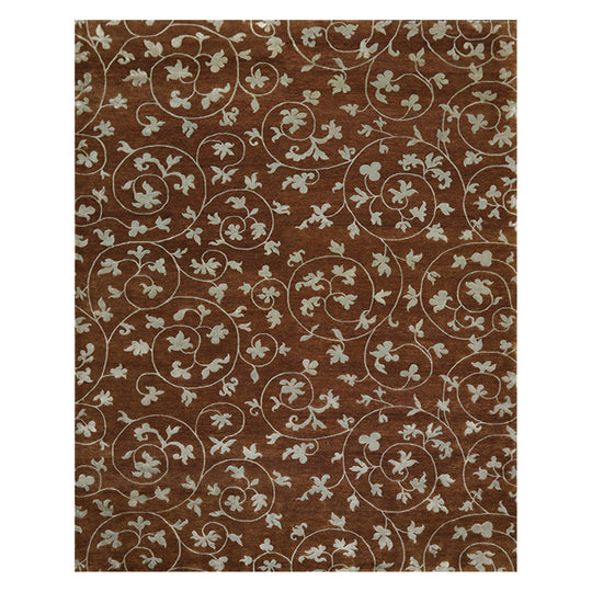8'1" x 10'10" Hand Knotted Wool & Silk Bold floral Tibetan Area Rug Brown