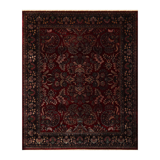 8'1" x 911" Hand Knotted 100% Wool Sarouk 250 KPSI Oriental Area Rug Burgundy