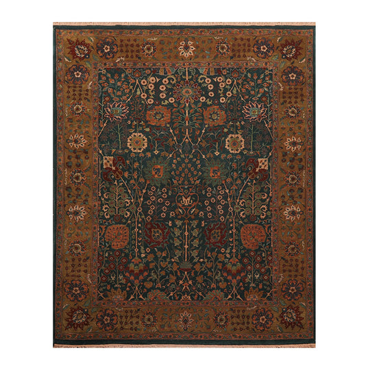 8'1''x10' Hand Knotted Persian 100% Wool Agra Traditional 150 KPSI Oriental Area Rug Teal, Muddy Gold Color