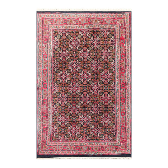 3'10" x 6' Hand Knotted Wool Heraati Oriental Area Rug Traditional Midnight Blue