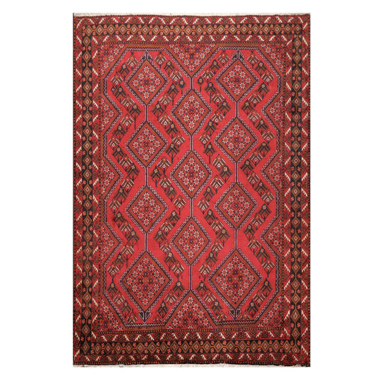 6'7" x 9'9" Hand Knotted 100% Wool Yalameh Traditional Oriental Area Rug Red