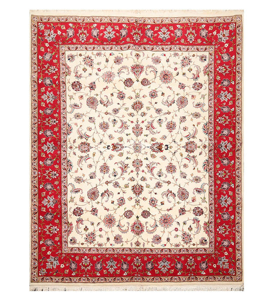 8'2''x 10'4" Hand Knotted 100% Wool 16/18 Pakpersian 300 KPSI Area Rug Ivory Red