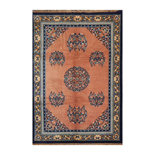 6'7" x 9'7" Hand Knotted 100% Wool Chinese Art Deco Oriental Area Rug Peach