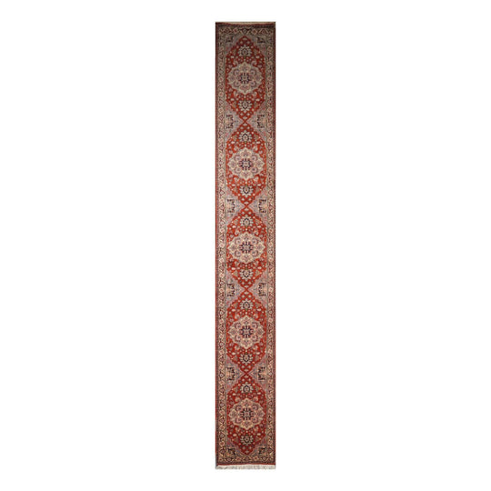 2'6" x 19'3” Hand Knotted Wool Rare Romanian Herizz Area Rug Burnt Orange Runner