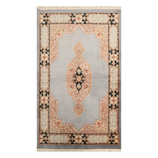 4' x 6' Hand Knotted Wool S.Fine French Aubusson Savonnerie Area Rug Gray